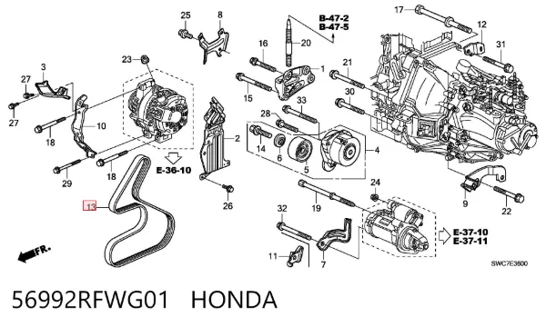 Ремінь генератора 56992RFWG01 Honda