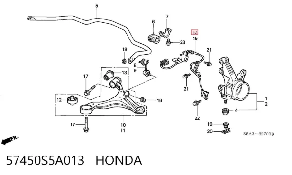 Датчик АБС (ABS) передній, правий 57450S5A013 Honda