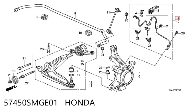 Датчик АБС (ABS) передній, правий 57450SMGE01 Honda