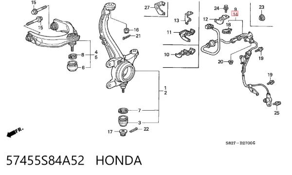 Датчик АБС (ABS) передній, лівий 57455S84A52 Honda