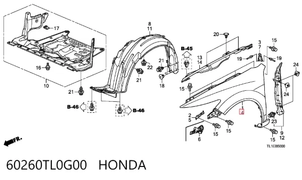 Крило переднє ліве 60260TL0G00 Honda