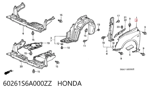 Крило переднє ліве 60261S6A000ZZ Honda