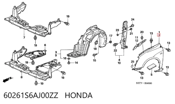 Крило переднє ліве 60261S6AJ00ZZ Honda