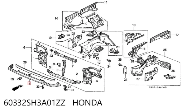 Накладка фар, нижня 60332SH3A01ZZ Honda
