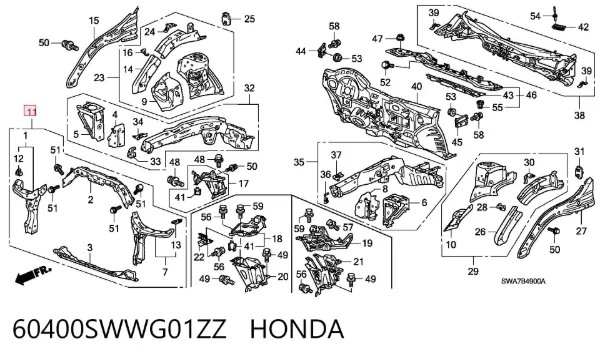 Рамка радіатора 60400SWWG01ZZ Honda
