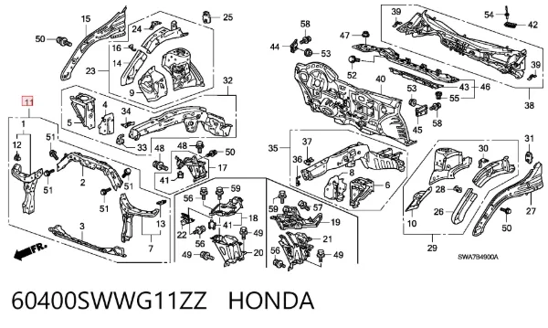 Рамка радіатора 60400SWWG11ZZ Honda
