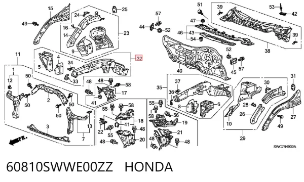 Лонжерон рами передній правий 60810SWWE00ZZ Honda