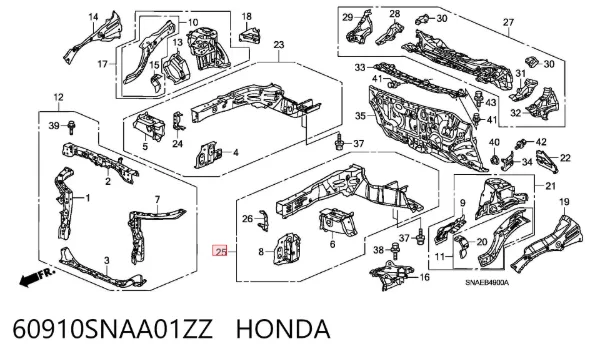 Лонжерон рами передній лівий 60910SNAA01ZZ Honda