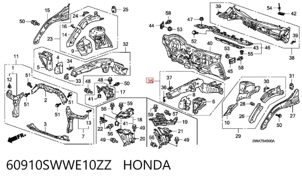 Лонжерон рами передній лівий 60910SWWE10ZZ Honda