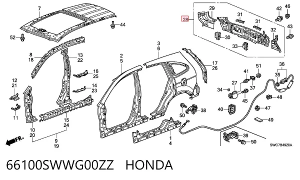 Панель задня, багажного відсіку 66100SWWG00ZZ Honda