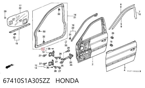 Петля передніх дверей, правої 67410S1A305ZZ Honda