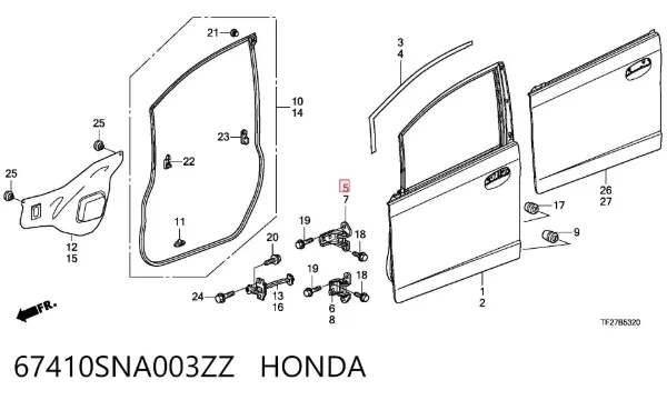 Петля передніх дверей, правої 67410SNA003ZZ Honda