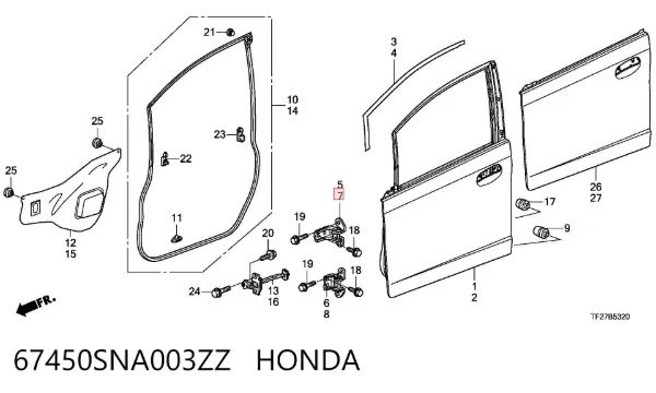 Петля передніх дверей, лівої 67450SNA003ZZ Honda