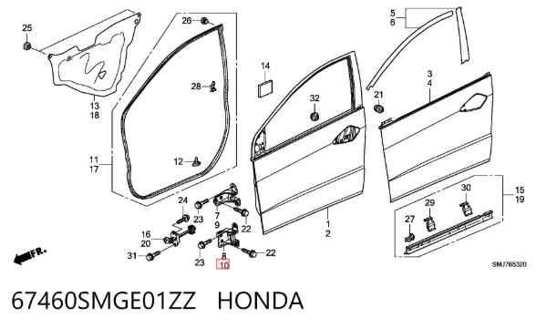 Петля передніх дверей, лівої 67460SMGE01ZZ Honda