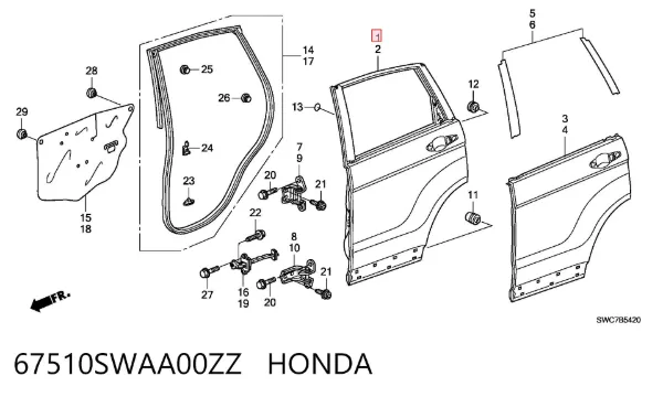 Двері задні, праві 67510SWAA00ZZ Honda