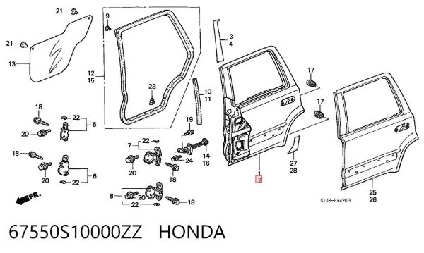 Двері задні, ліві 67550S10000ZZ Honda