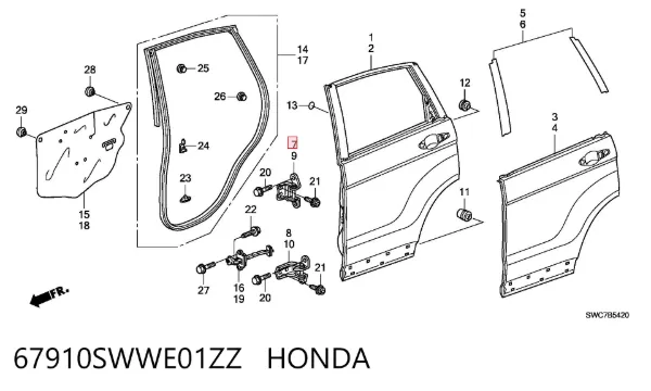 Петля заднтої двері, правої 67910SWWE01ZZ Honda