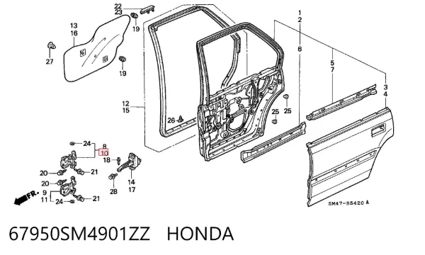 Петля заднтої двері, лівої 67950SM4901ZZ Honda