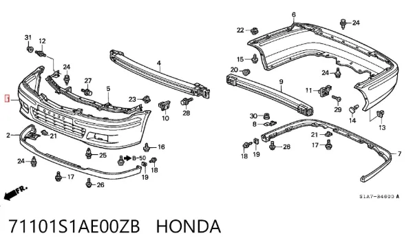 Передній бампер 71101S1AE00ZB Honda