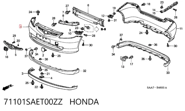 Передній бампер Honda Jazz GD, GE