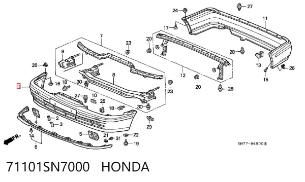 Передній бампер 71101SN7000 Honda
