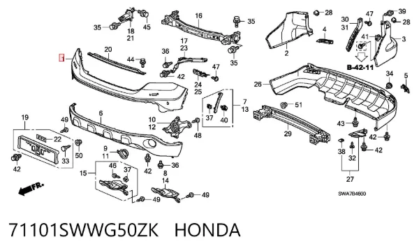 Передній бампер 71101SWWG50ZK Honda