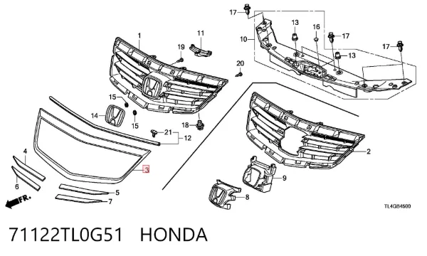 Накладка (рамка) решітки радіатора 71122TL0G51 Honda