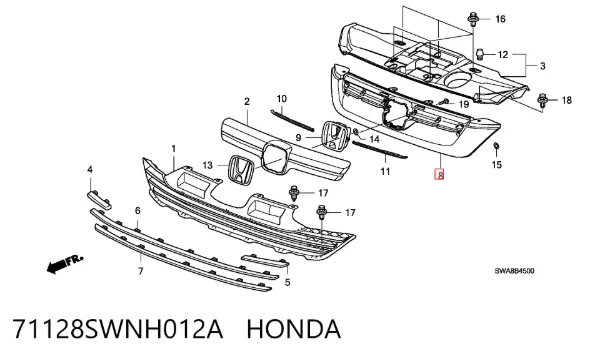 Решітка радіатора 71128SWNH012A Honda