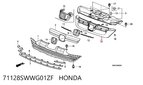 Решітка радіатора 71128SWWG01ZF Honda