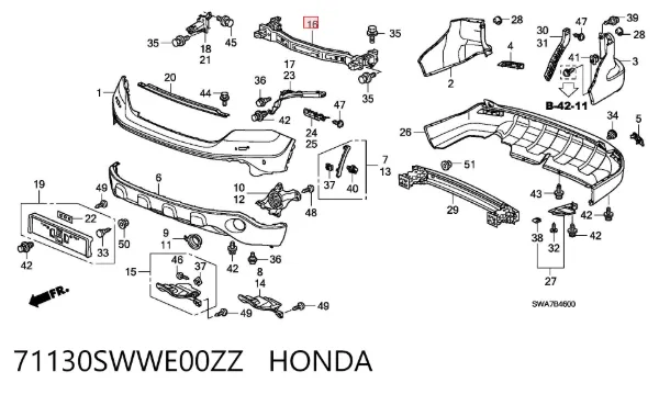 Підсилювач бампера переднього 71130SWWE00ZZ Honda