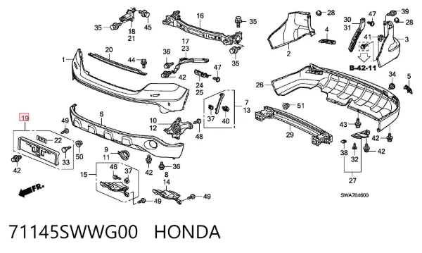 Панель кріплення номерного знака, переднього 71145SWWG00 Honda