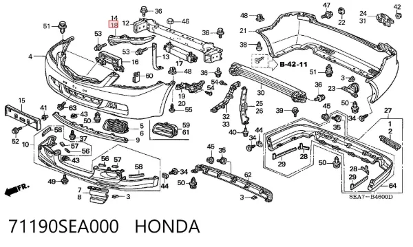 Кронштейн бампера переднього, лівий 71190SEA000 Honda