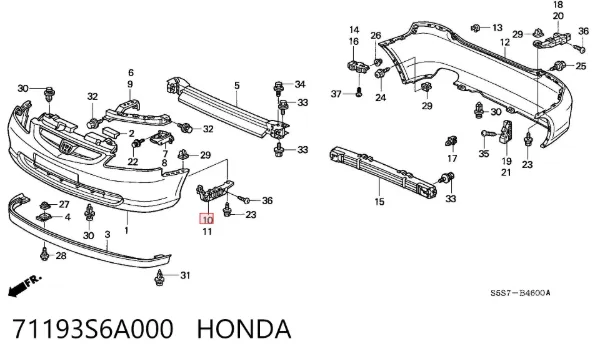 Кронштейн бампера переднього, правий 71193S6A000 Honda