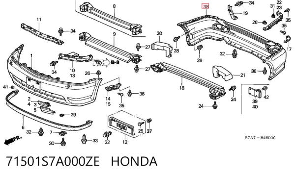 Задній бампер 71501S7A000ZE Honda