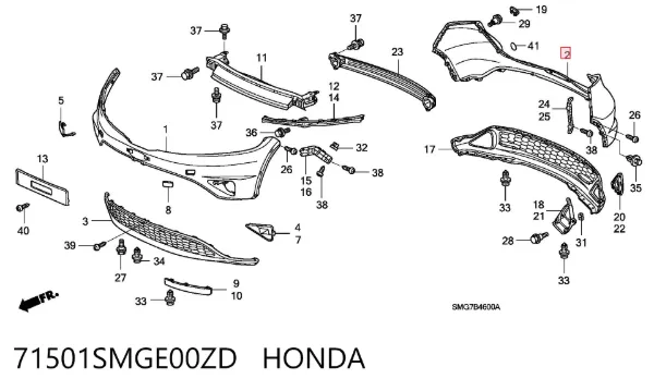 Бампер задній, верхня частина 71501SMGE00ZD Honda