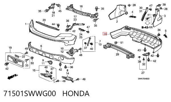 Задній бампер 71501SWWG00 Honda