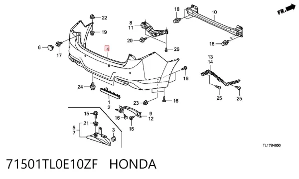 Задній бампер 71501TL0E10ZF Honda
