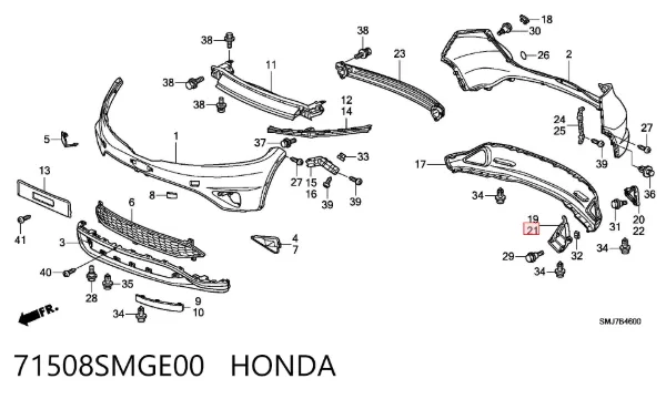 Решітка заднього бампера 71508SMGE00 Honda