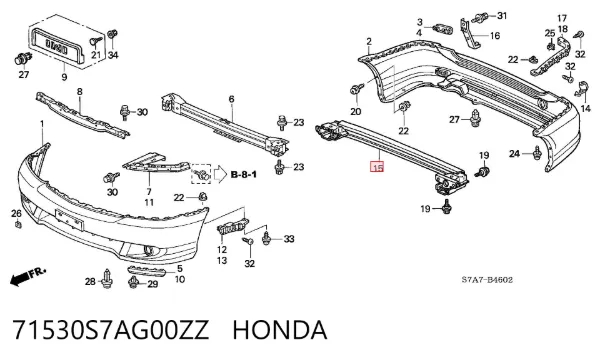 Підсилювач заднього бампера 71530S7AG00ZZ Honda