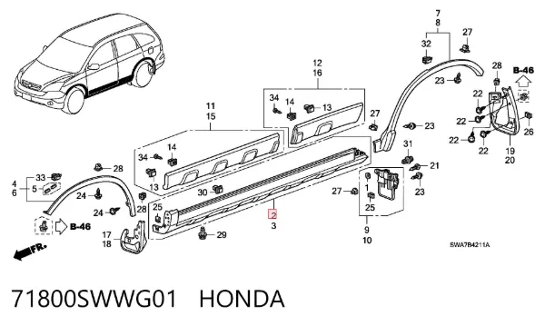Накладка зовнішня (молдинг) порога, правий 71800SWWG01 Honda