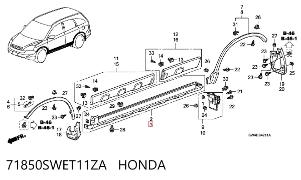 Накладка зовнішня (молдинг) порога, лівий 71850SWET11ZA Honda