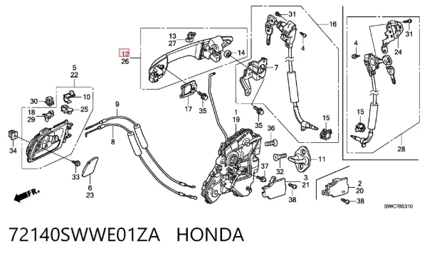 Ручка передньої двері зовнішня права 72140SWWE01ZA Honda
