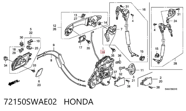 Замок передньої лівої двері 72150SWAE02 Honda