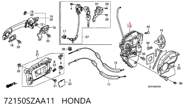 Замок передньої лівої двері 72150SZAA11 Honda
