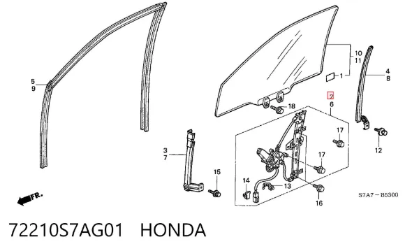 Механізм склопідіймача двері передньої, правої 72210S7AG01 Honda