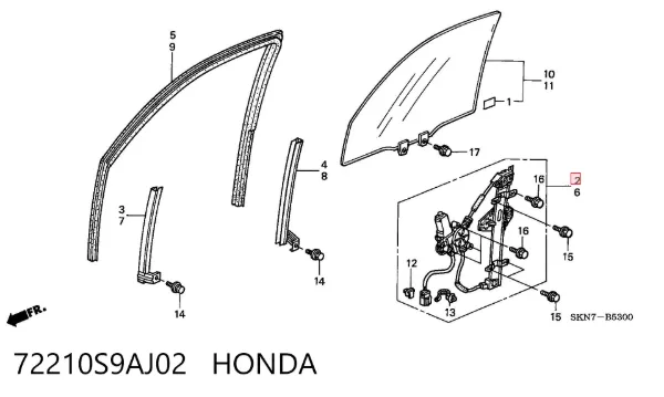 Механізм склопідіймача двері передньої, правої 72210S9AJ02 Honda
