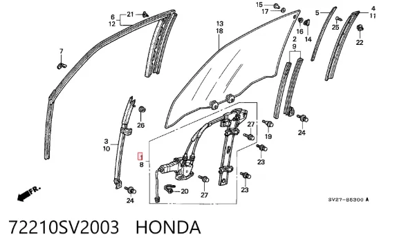 Механізм склопідіймача двері передньої, правої Honda Accord V