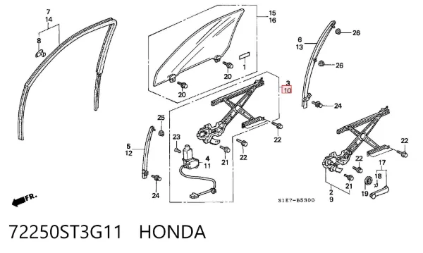 Склопідйомник передньої лівої двері 72250ST3G11 Honda