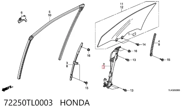 Склопідйомник передньої лівої двері 72250TL0003 Honda