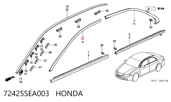 Молдинг передньої правої двері, верхній 72425SEA003 Honda